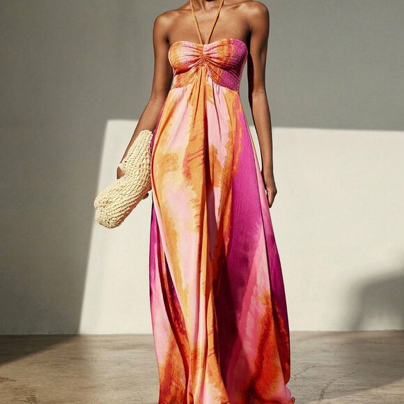 Boho Multicolor Women's Chiffon Tie-Dye Vacation Dress - Picture 5 of 6